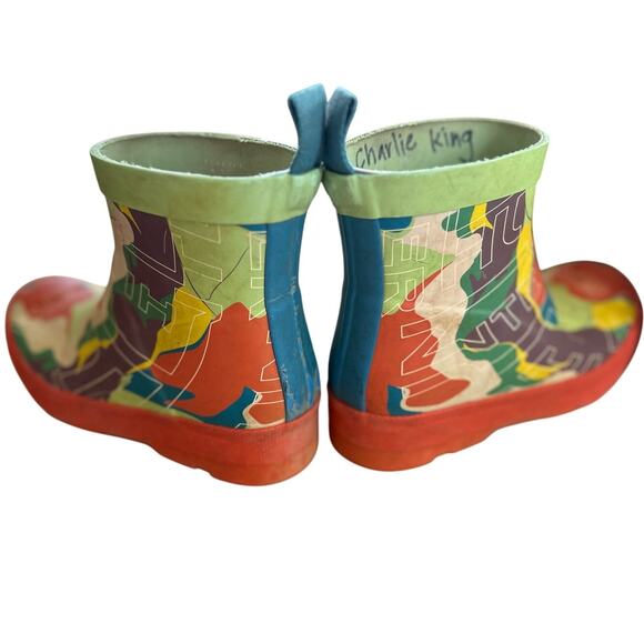 Hunter Boy's Green & Orange Camo Rain Boots UK 2/US3 - Picture 2 of 8